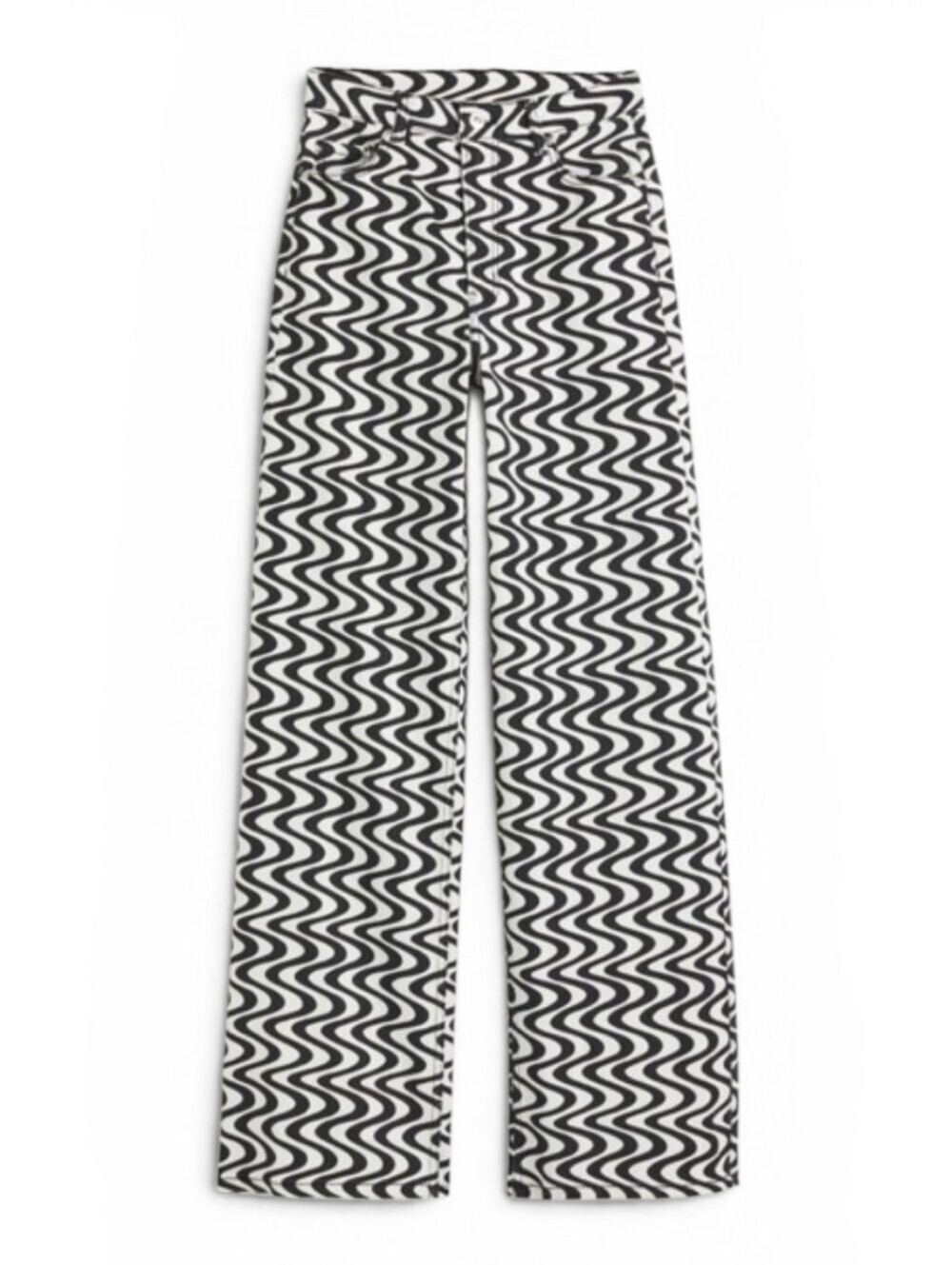 H&M Black and White Wavy Stripe Wide-Leg Pants